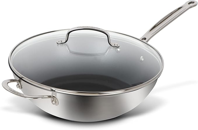 cuisinart 77iel26 30hnscc three ply wok 12 resilience non stick coating glass lid helper handle everlasting collection image 1