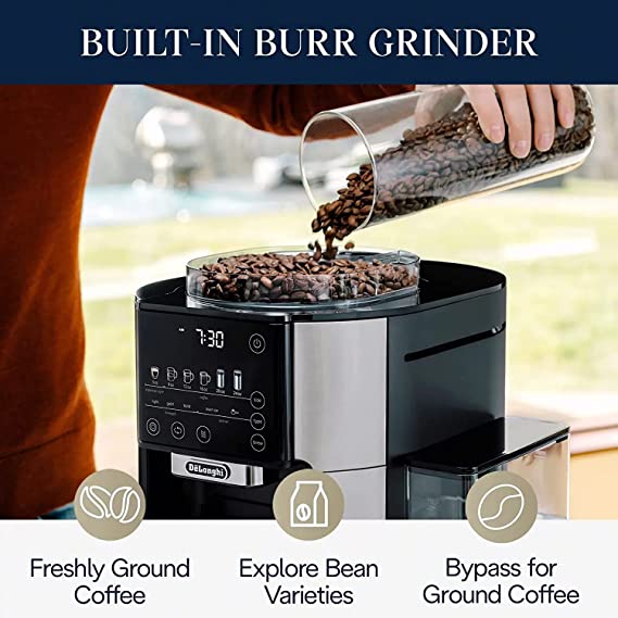 delonghi truebrew drip coffee maker with built in grinder single serve 8 oz to 24 oz hot or iced coffee cam51025mb image 2