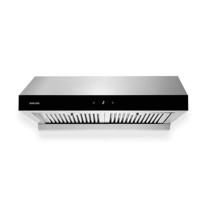 sakura r3312 30hs kitchen rangehood 30 wide under cabinet with baffle filter polished s s dual ac motor touch screen image 1