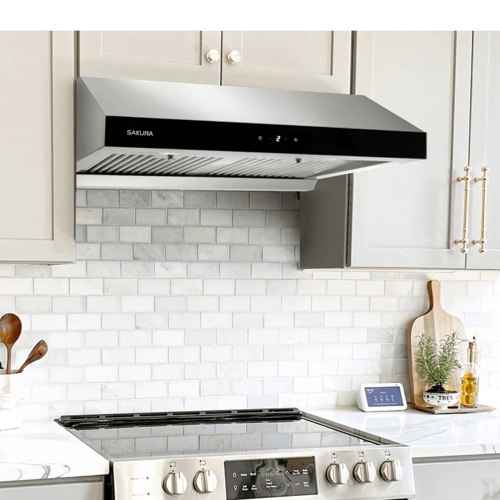 sakura r3312 30hs kitchen rangehood 30 wide under cabinet with baffle filter polished s s dual ac motor touch screen image 2