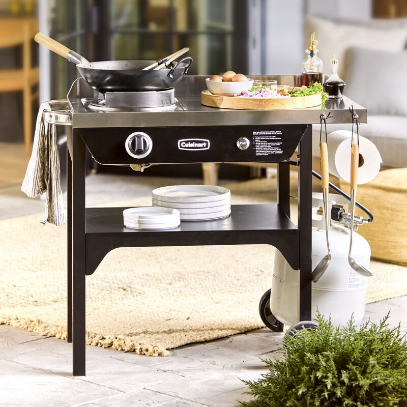 cuisinart outdoor wok station cgg 1265c 50 000 btu propane burner includes 14 round bottom carbon steel wok image 2