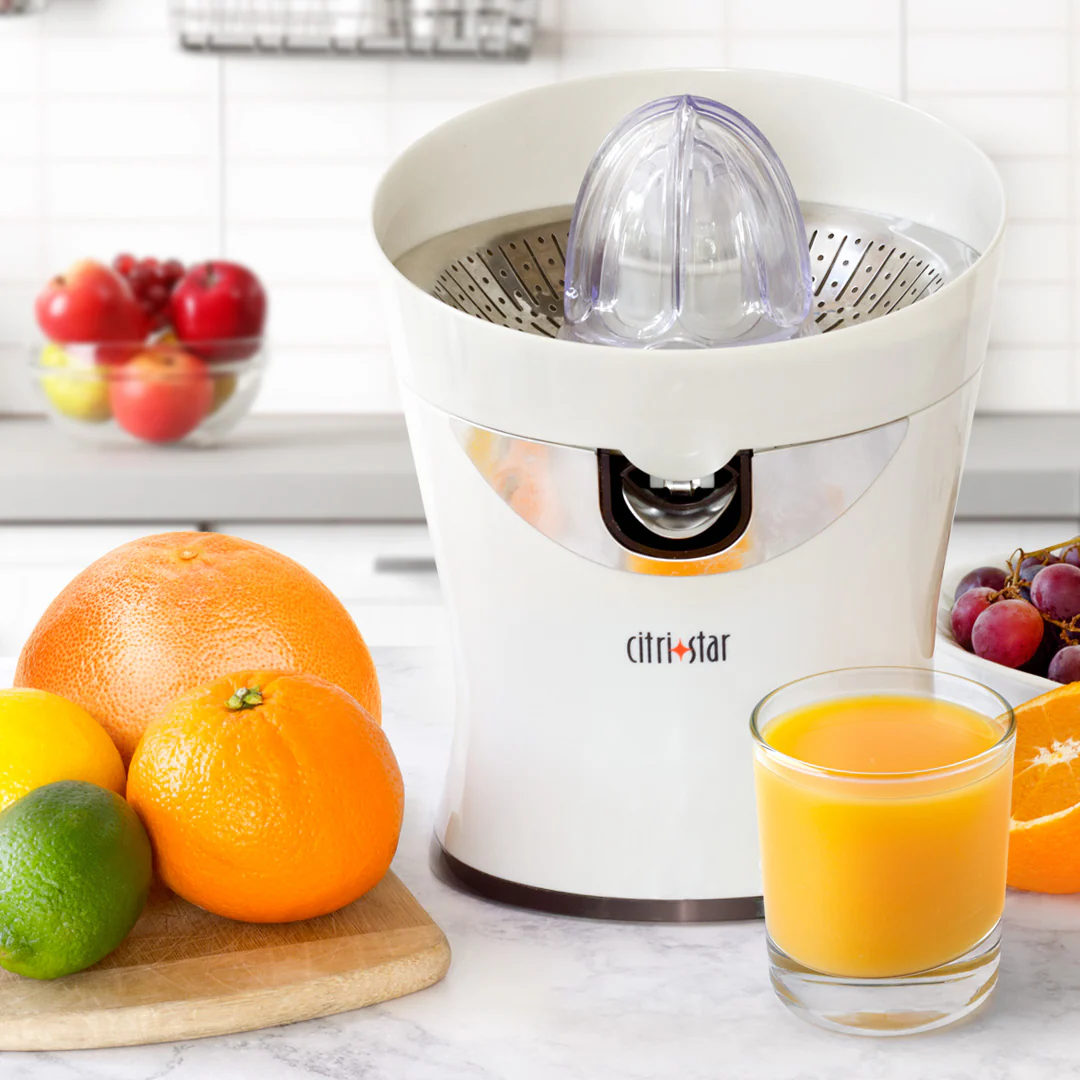 tribest citristar citrus juicer 50w s s screen spout interchangeable reams white cs 1000 a image 2