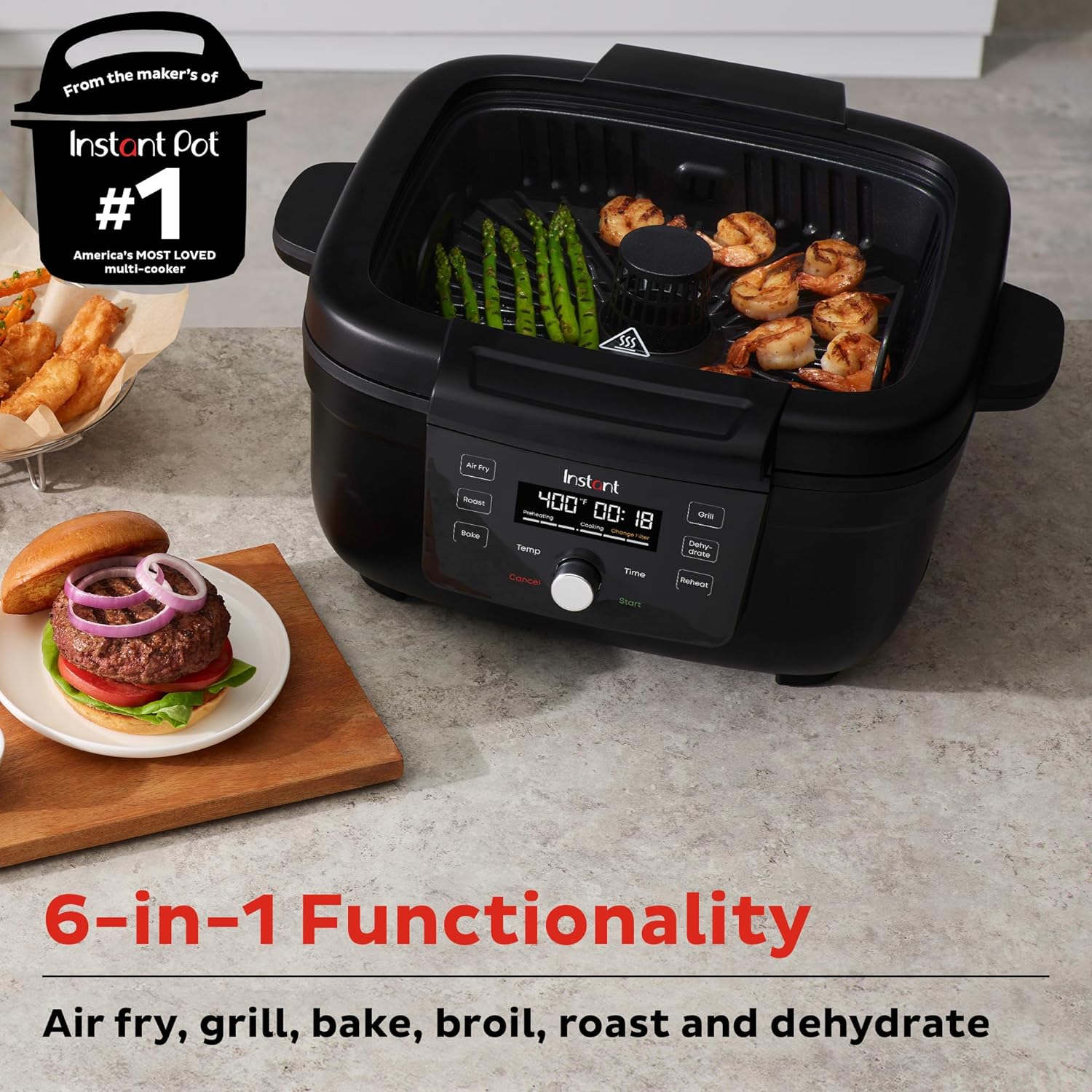 instant pot indoor grill amp air fryer 6 in 1 functions grill air fry bake broil roast dehydrate 140 8001 01 image 2