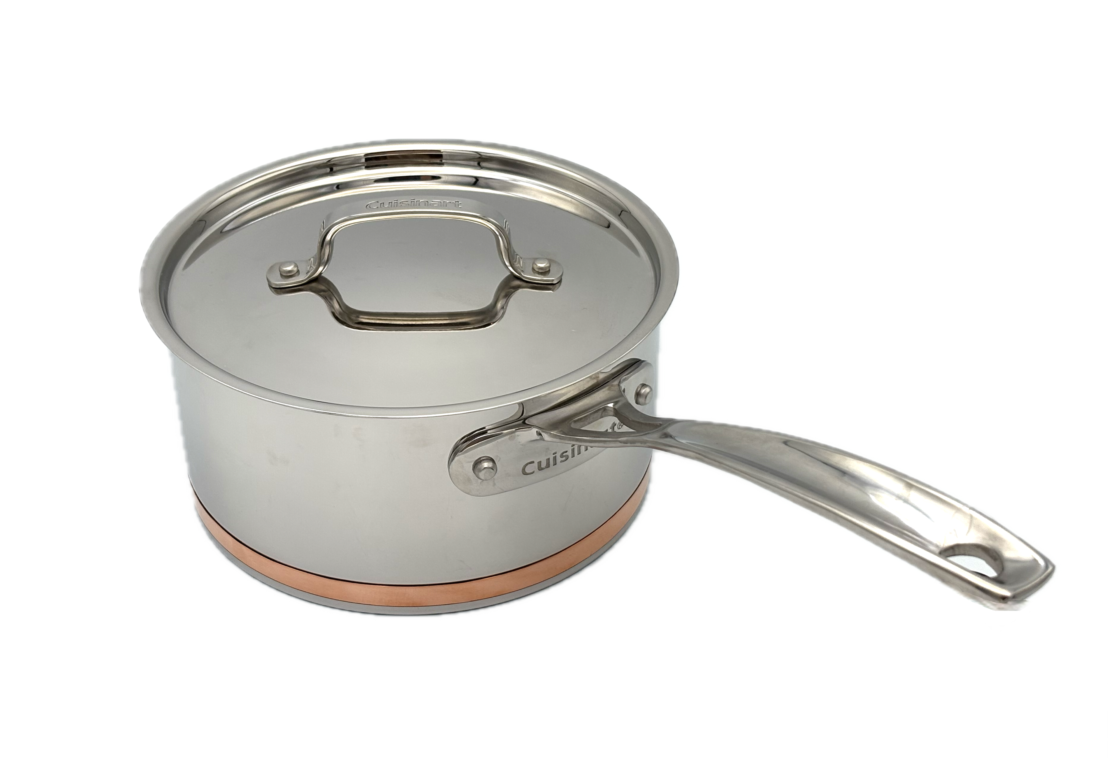 cuisinart 89fb19 18c five ply sauce pan with copper band 2 quart with stainless steel lid image 1