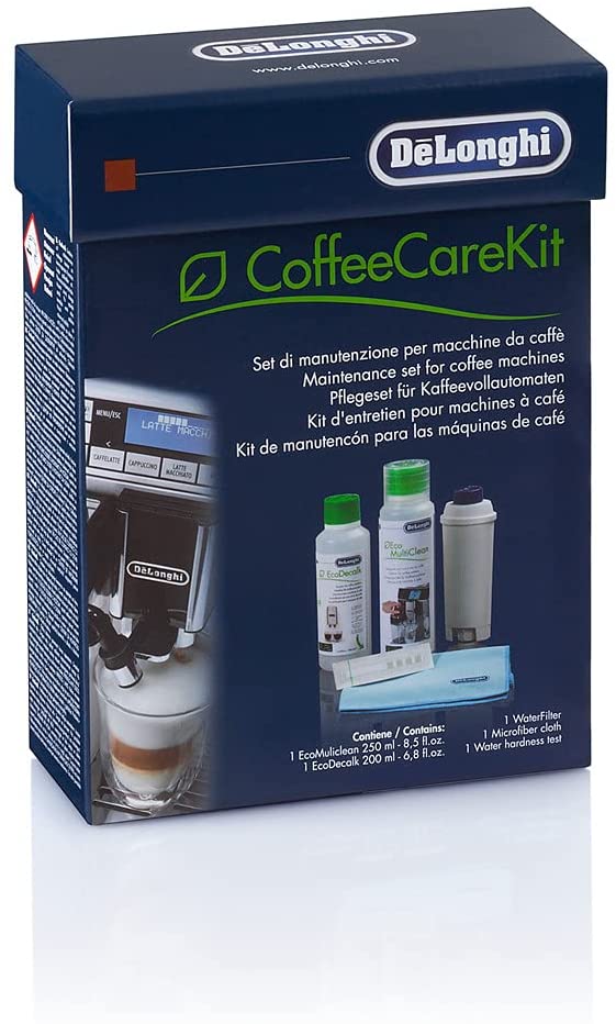 delonghi dlsc306 coffee care kit includes 1 water filter 1 ecodecalk 200ml 2 doses 1 multiclean 250ml microfiber cleaning cloth amp 1 water hardness testing kit image 2