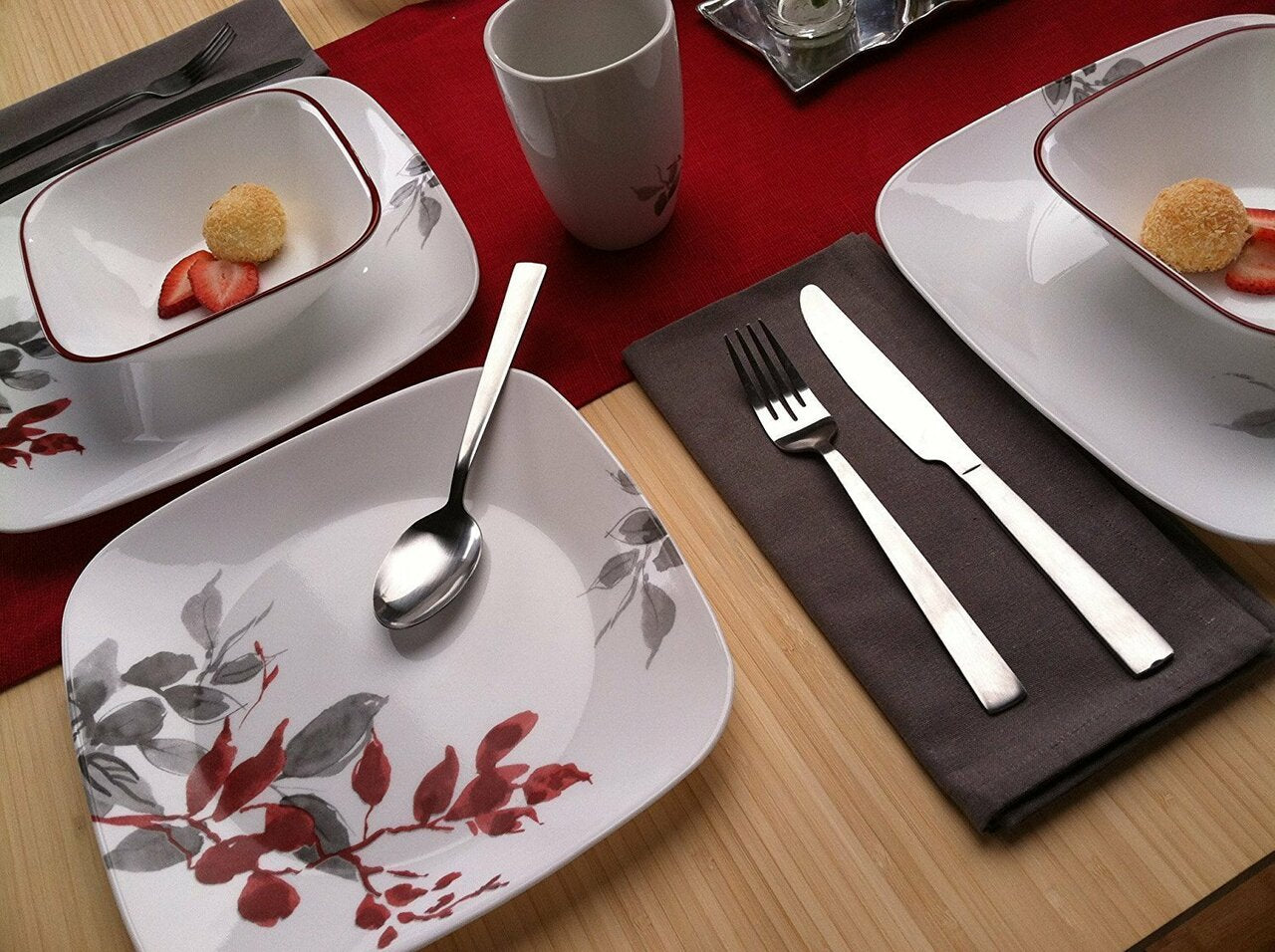 corelle 1101078 kyoto leaves square 16 pc dinnerware set image 2