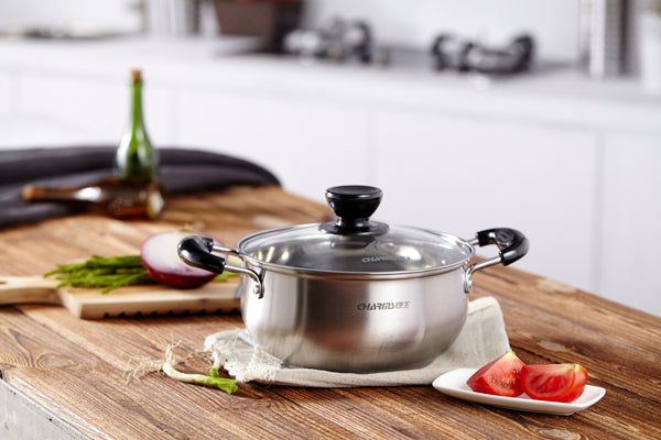 charms stainless steel casserole pot with glass lid 22jbc10 22cm image 2