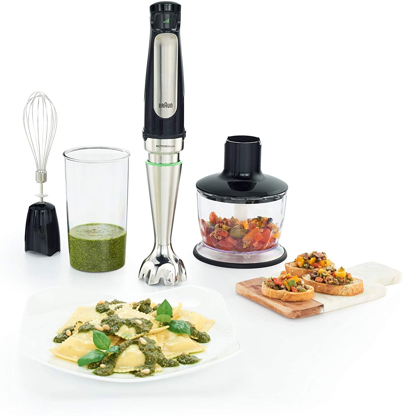 braun multiquick immersion hand blender with 2 cup food processor whisk amp beaker 500w black mq7035 image 2