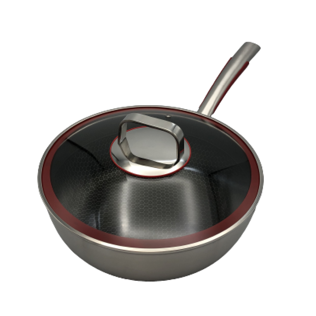 healthy bear sus hybrid wok 30cm with glass lid bc hw30g image 1