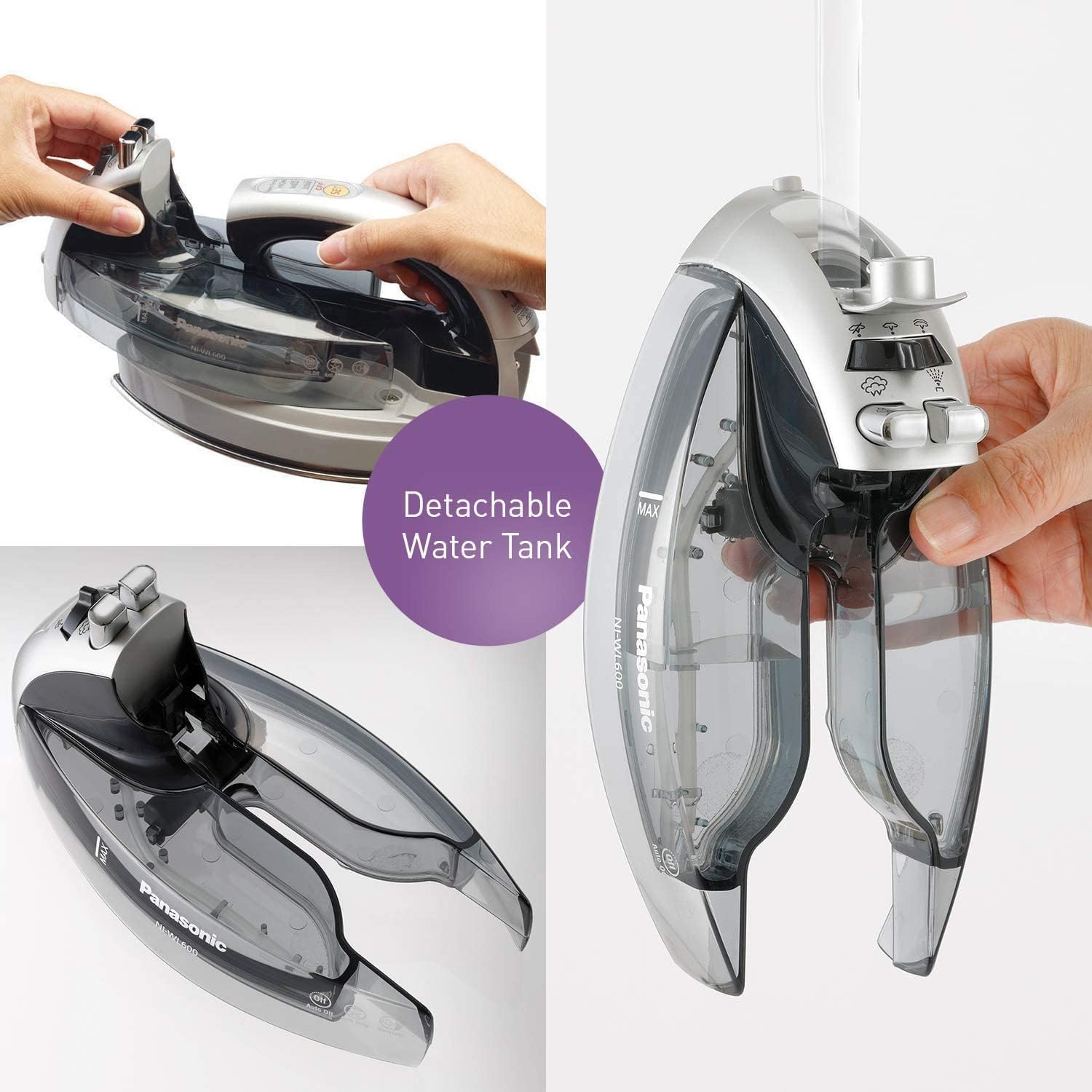 panasonic cordless iron 360 quick cord reel stainless steel soleplate 1500w blue amp black ni wl600 image 3