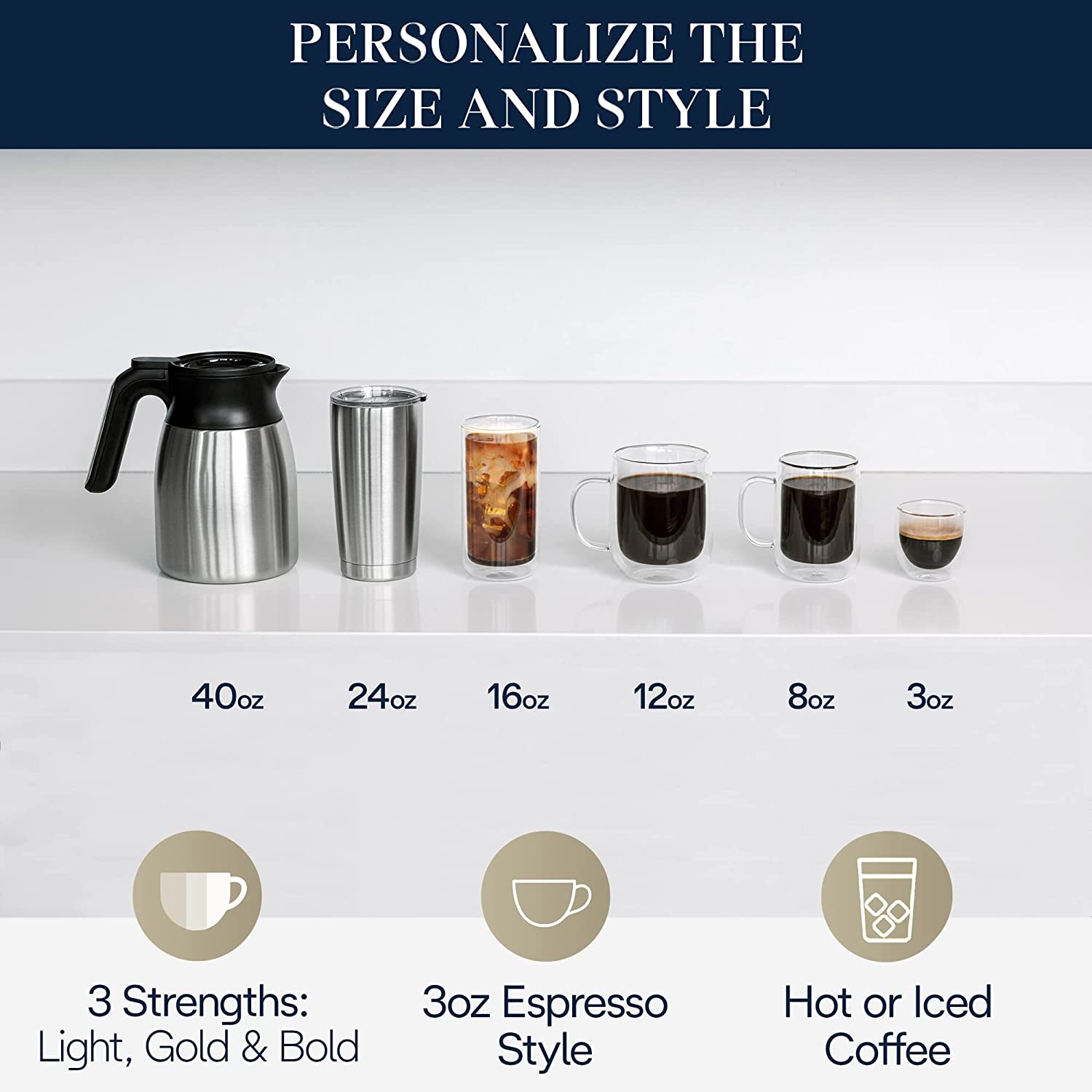 delonghi truebrew drip coffee maker with built in grinder single serve 8 oz to 24 oz with 40 oz s s carafe hot or iced coffee cam51035m image 2