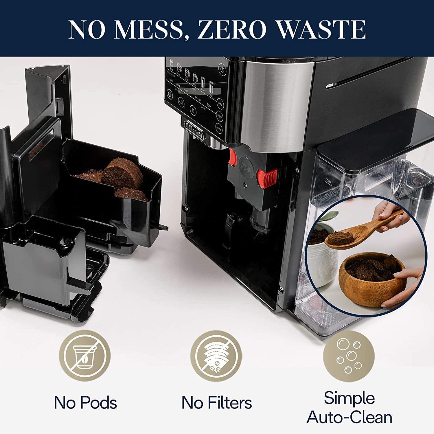 delonghi truebrew drip coffee maker with built in grinder single serve 8 oz to 24 oz with 40 oz s s carafe hot or iced coffee cam51035m image 6