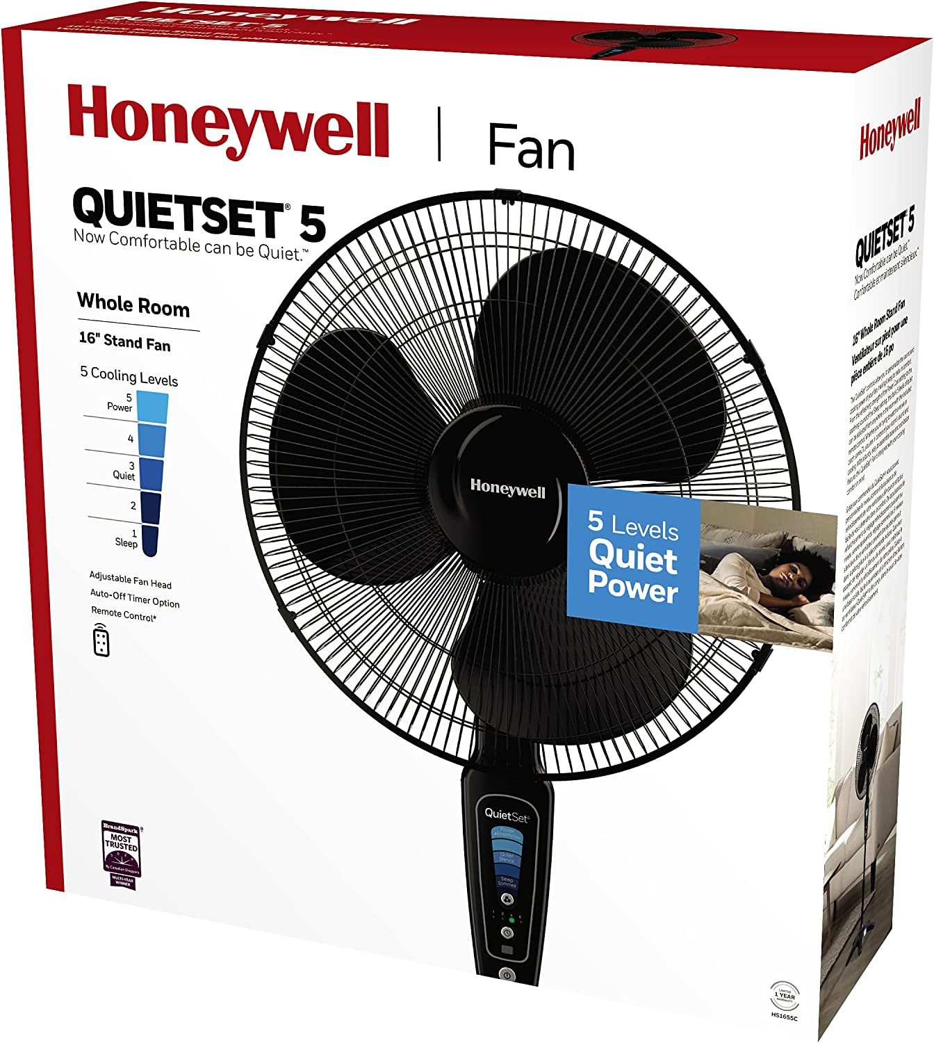 honeywell stand fan 16 5 speed quietset5 with timer remote control white hs1655cvm1 image 2
