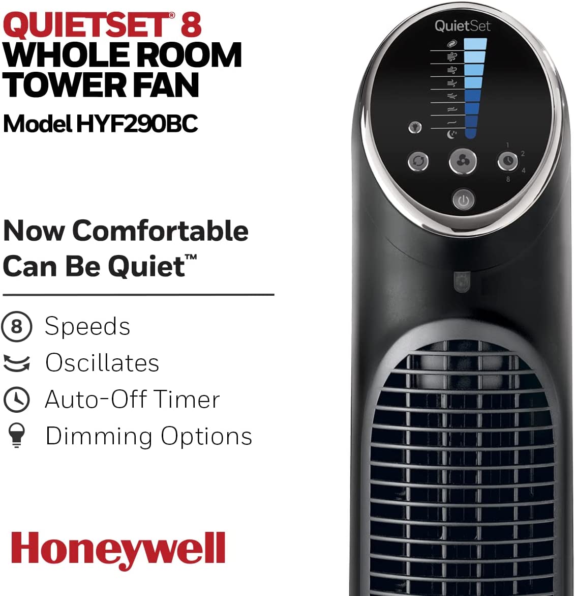 honeywell tower fan 40 8 speed quietset8 with timer remote control hyf290bcm1 image 8