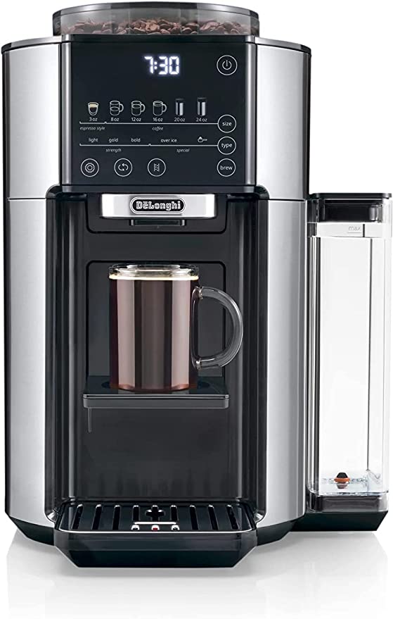 delonghi truebrew drip coffee maker with built in grinder single serve 8 oz to 24 oz hot or iced coffee cam51025mb image 1