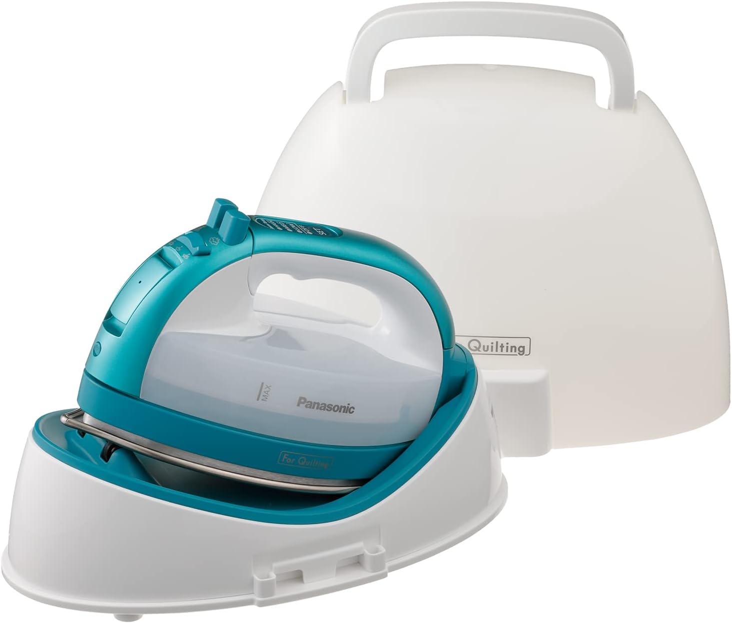 panasonic cordless iron 360 quick cordless nickel coated stainless steel soleplate with vertical steam 1500w blue amp white ni ql1000 image 1