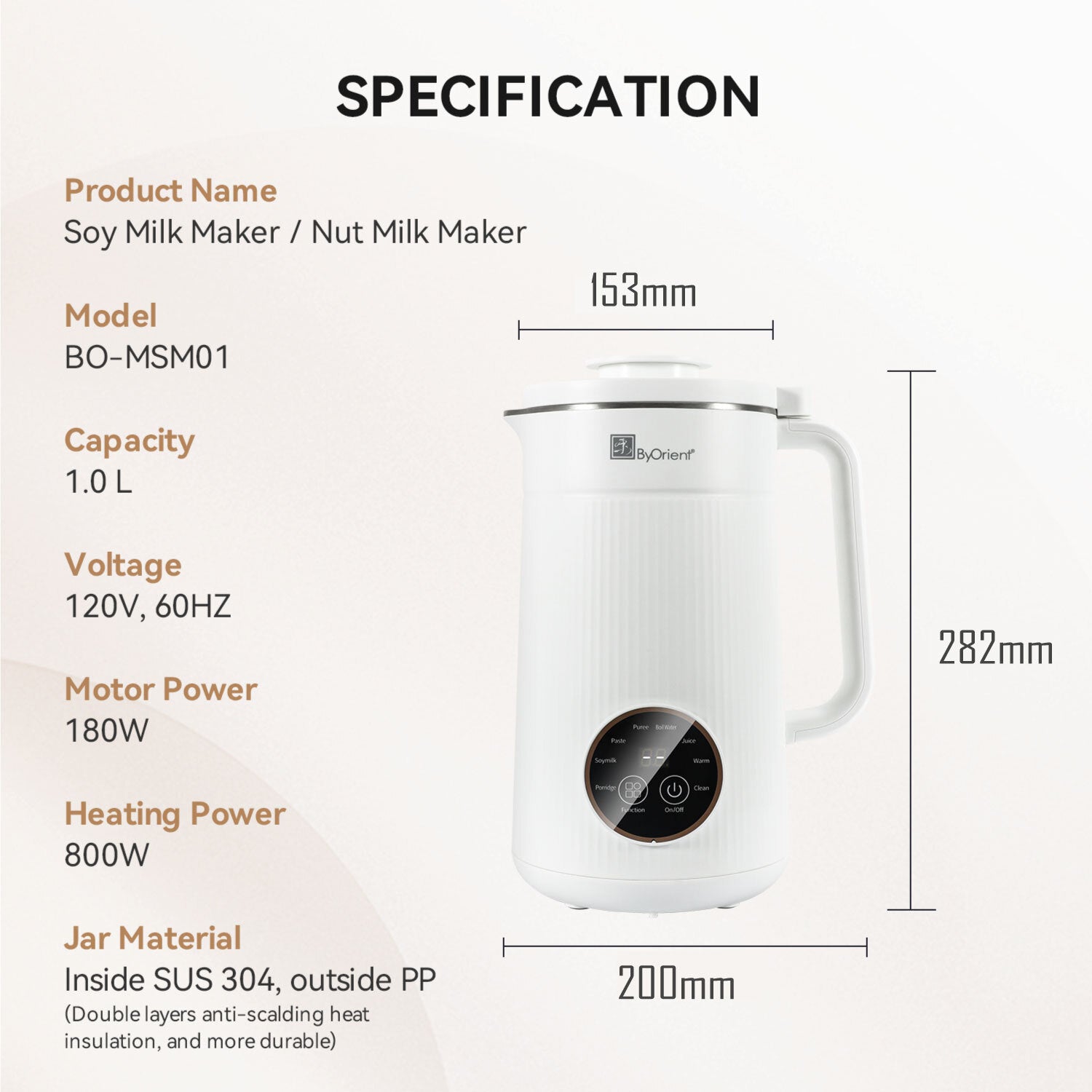 byorient soymilk maker 1 0l 8 functions bo msm01 image 6