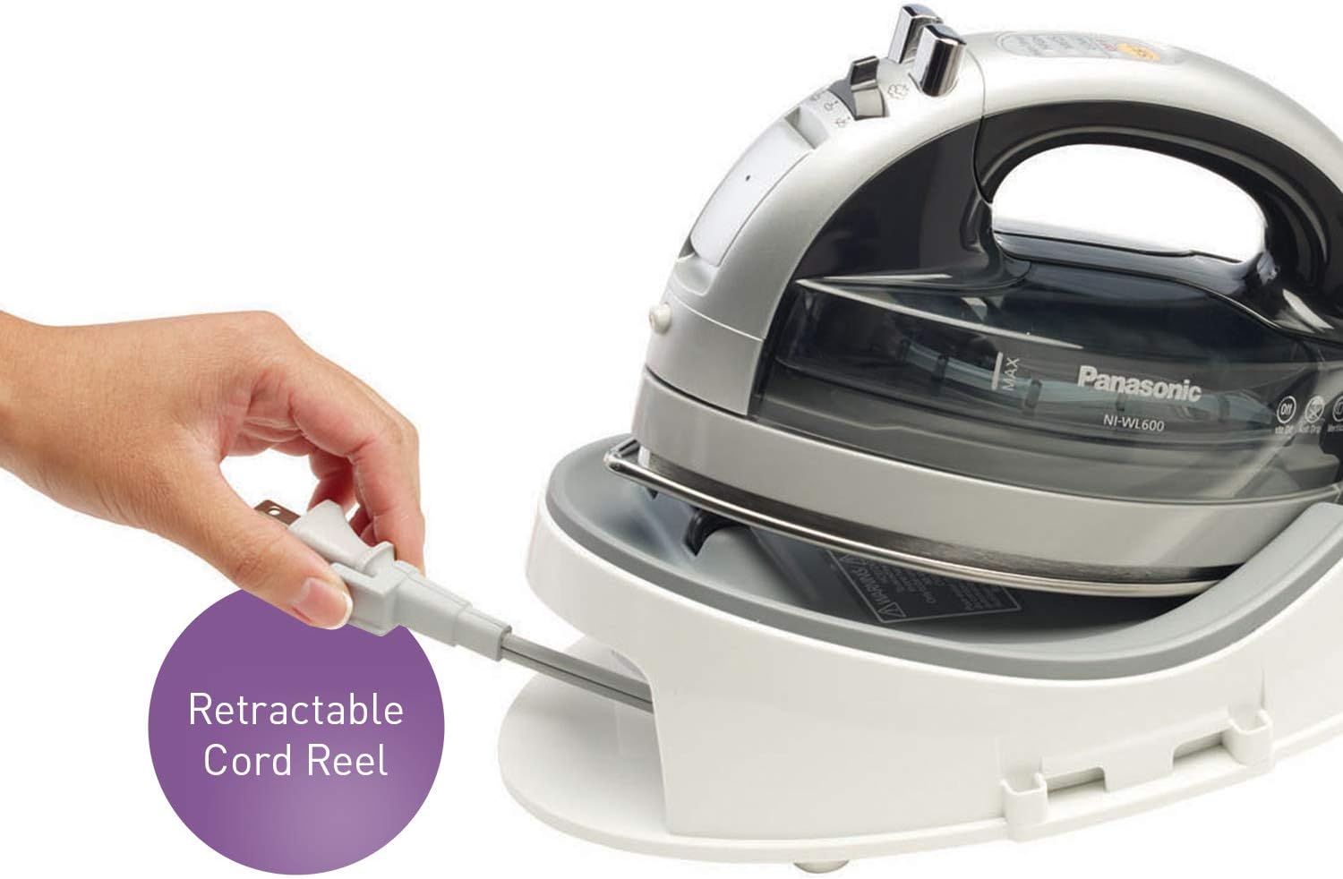 panasonic cordless iron 360 quick cord reel stainless steel soleplate 1500w blue amp black ni wl600 image 7