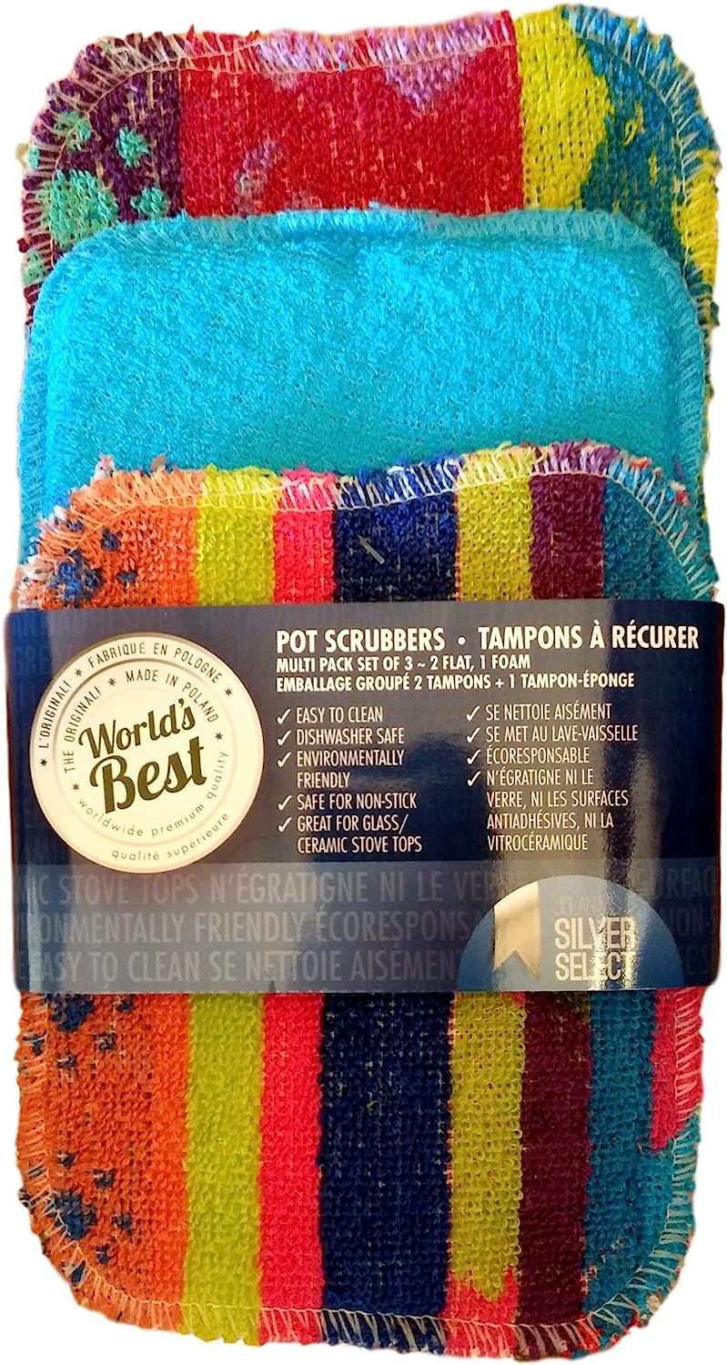 worlds best 2 flat 1 foam pot scrubber assorted colours designs item v m image 1