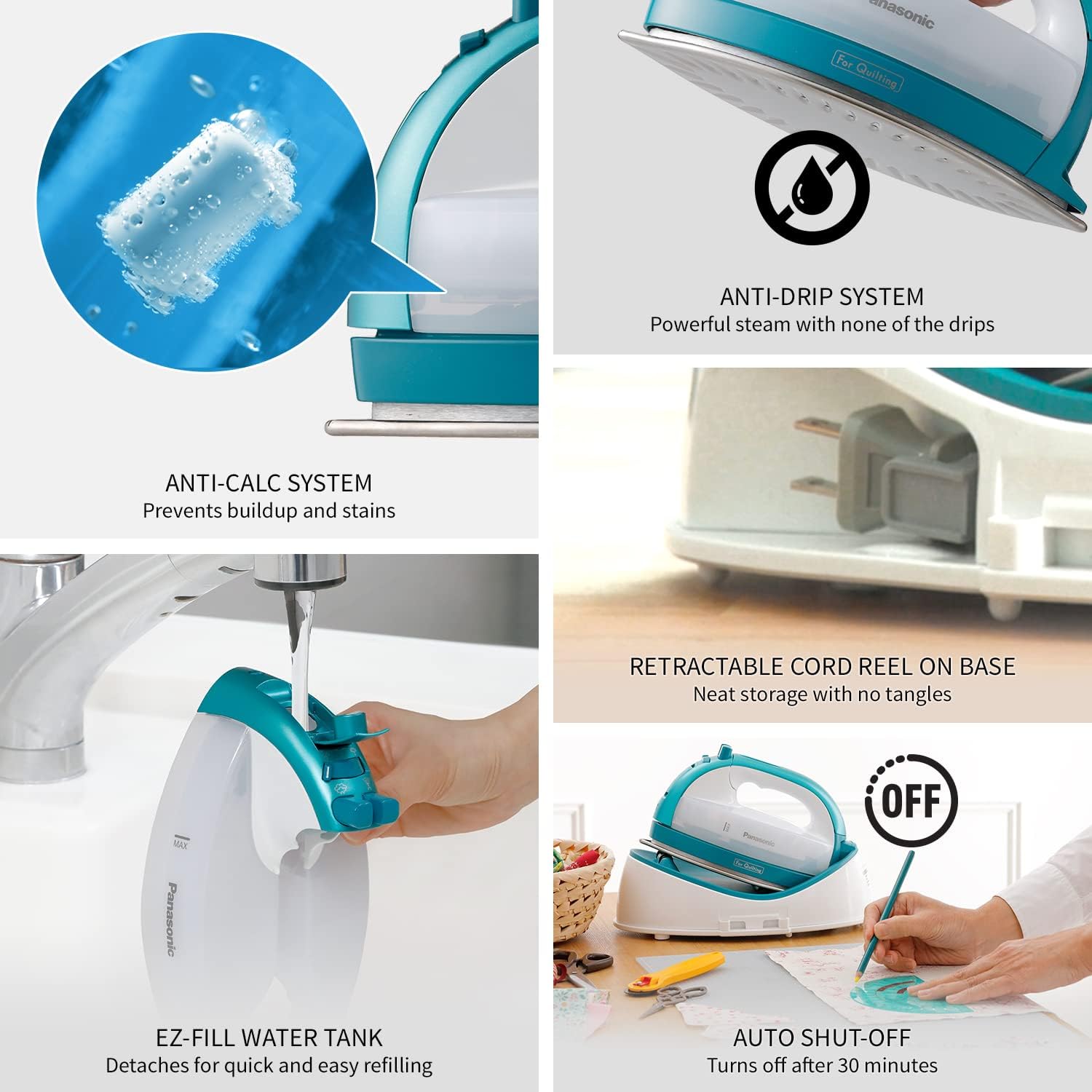 panasonic cordless iron 360 quick cordless nickel coated stainless steel soleplate with vertical steam 1500w blue amp white ni ql1000 image 6