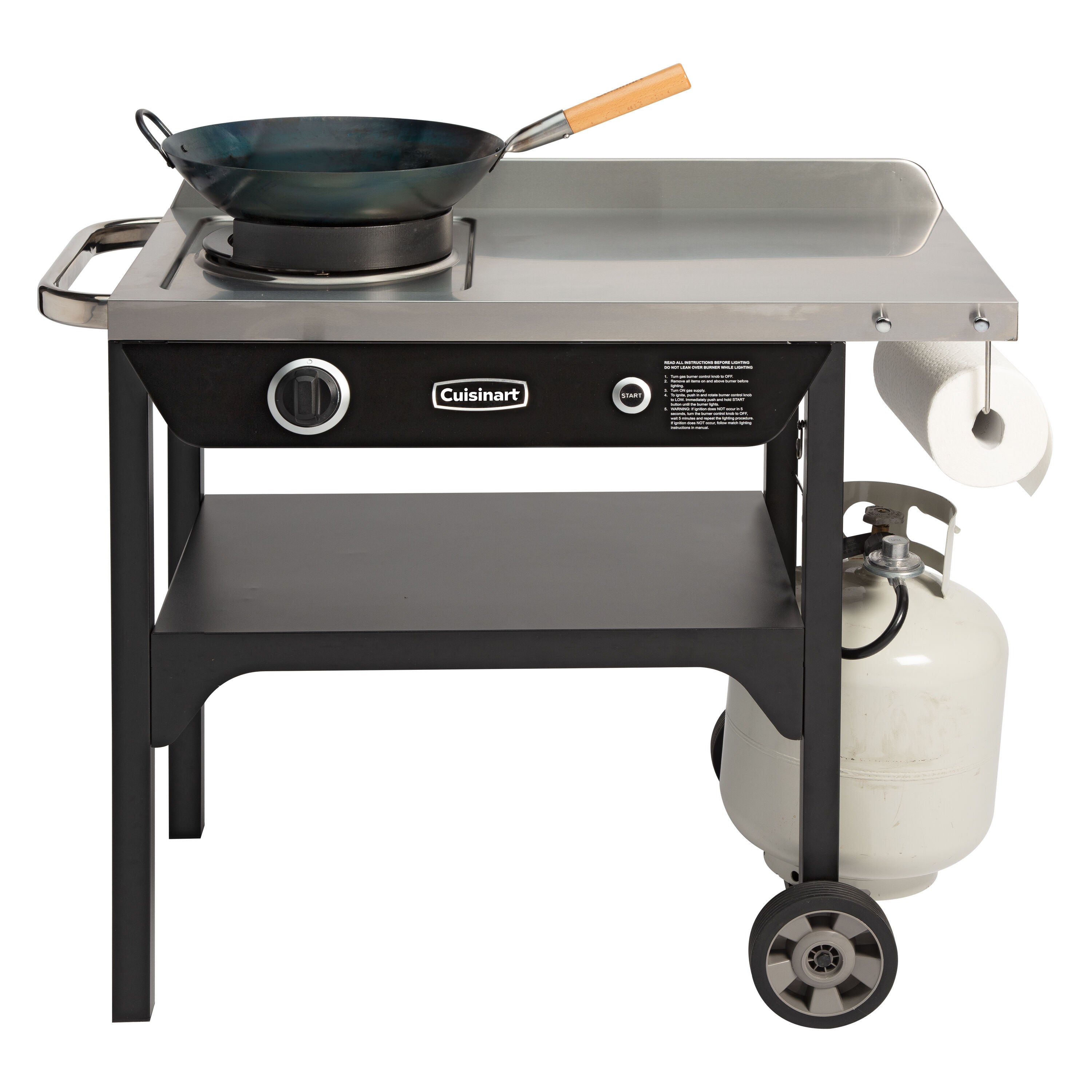 cuisinart outdoor wok station cgg 1265c 50 000 btu propane burner includes 14 round bottom carbon steel wok image 1