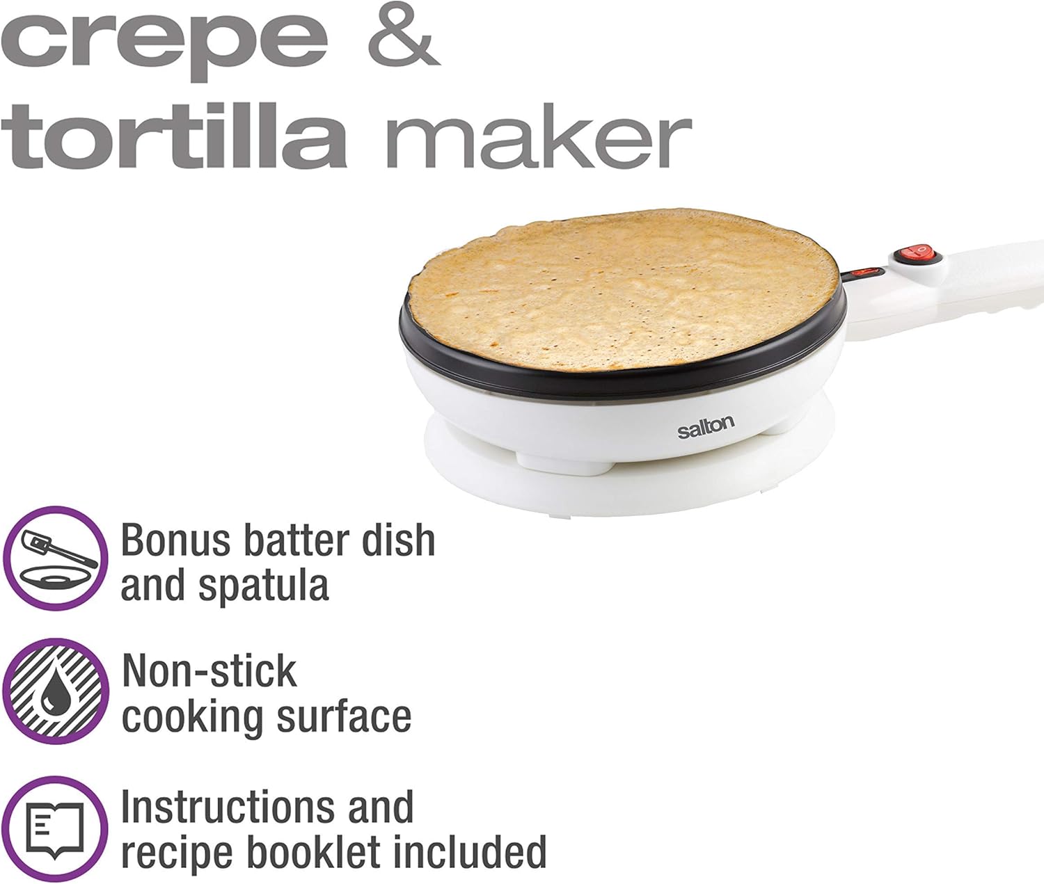 salton crepe tortilla maker 800w cordless white cm 1337 image 3