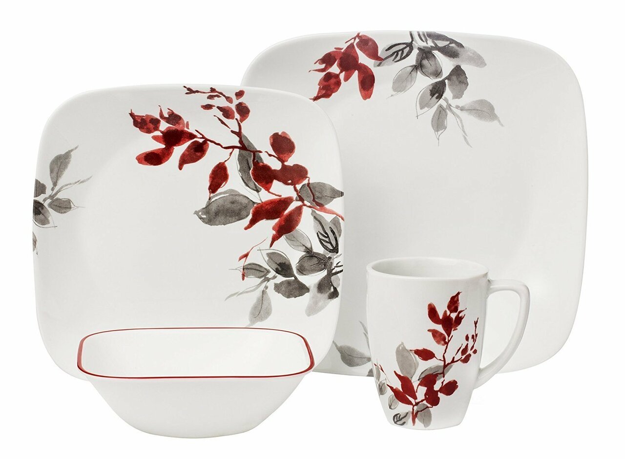 corelle 1101078 kyoto leaves square 16 pc dinnerware set image 1