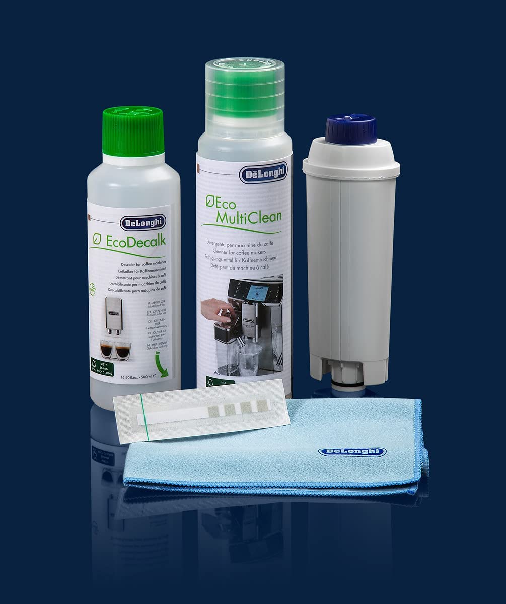 delonghi dlsc306 coffee care kit includes 1 water filter 1 ecodecalk 200ml 2 doses 1 multiclean 250ml microfiber cleaning cloth amp 1 water hardness testing kit image 3