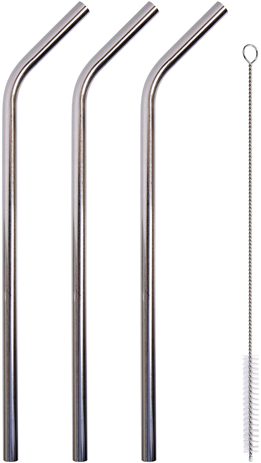 pure 4 piece stainless steel reusable straws with cleaning brush 10 inch silver image 2