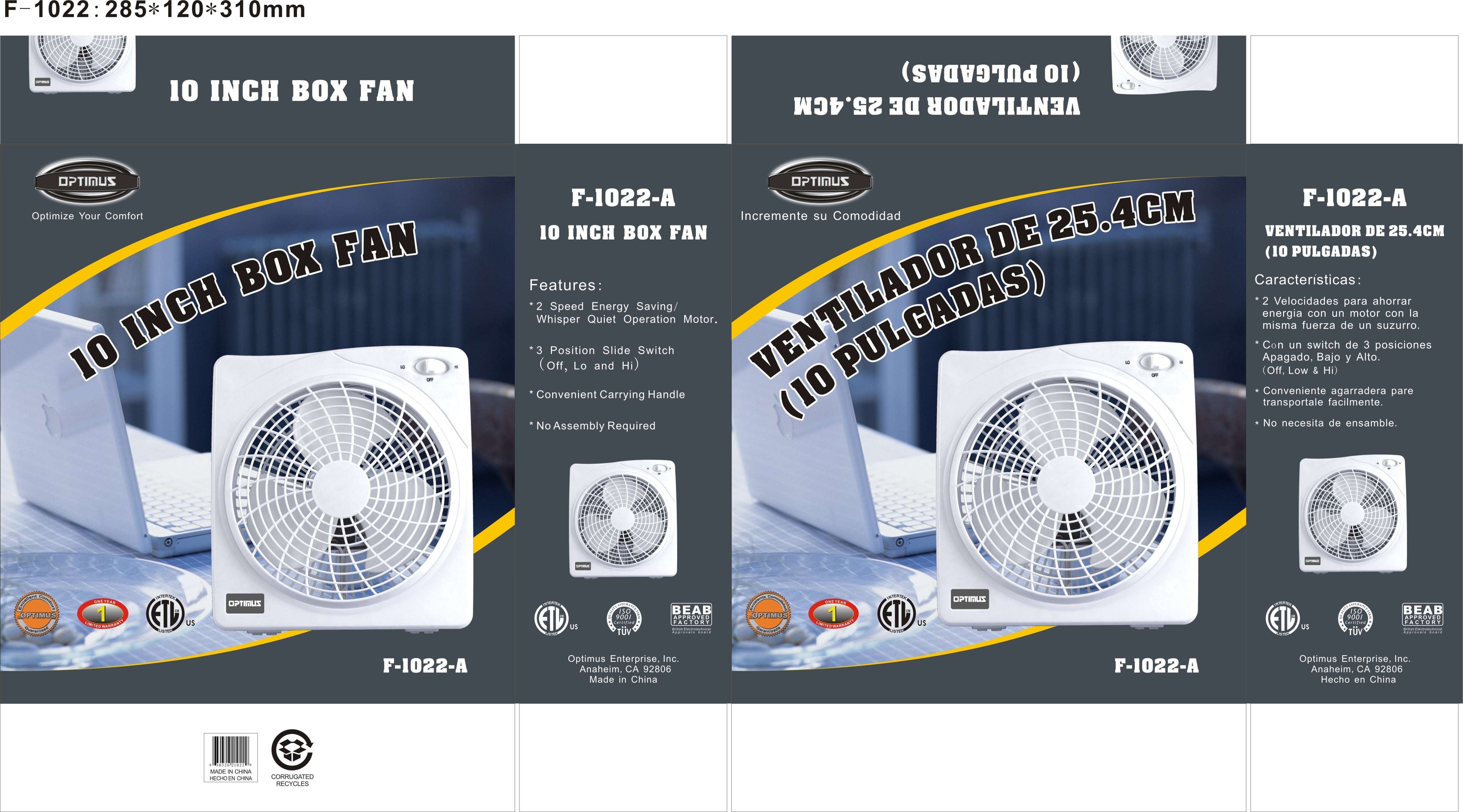 optimus box fan 10 f 1022 image 7