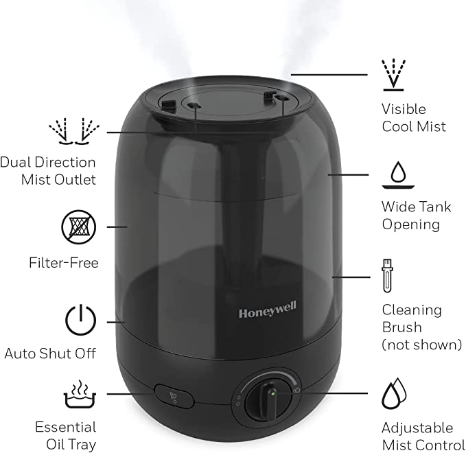 honeywell cool mist ultrasonic humidifier 1 0 gallon ultra comfort black hul 545bc image 3