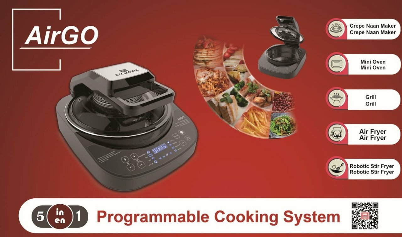 airgo 5 in 1 cooking system ap360 crepe naan maker mini oven indoor grill air fryer robotic stir fryer image 7