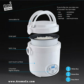 aroma mi digital rice cooker mrc903d 1 5 cups white image 9