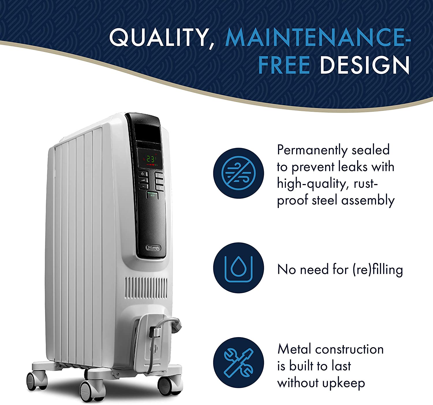 delonghi dragon4 oil filled heater 6 fins with patented thermal chimneys digital controls trd40615e image 6
