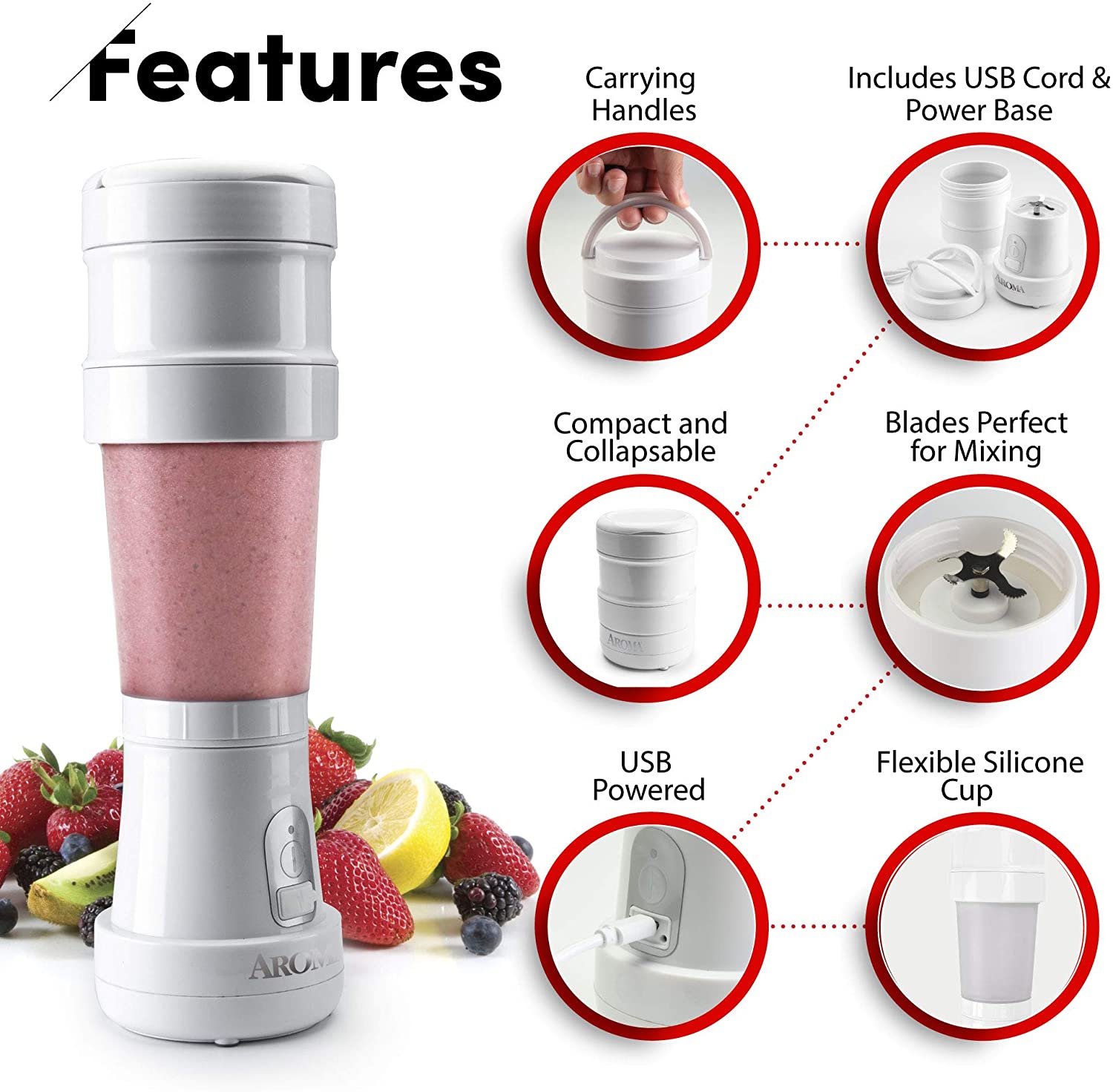 aroma travel blender 7oz rechargable usb powered amx 001 image 3